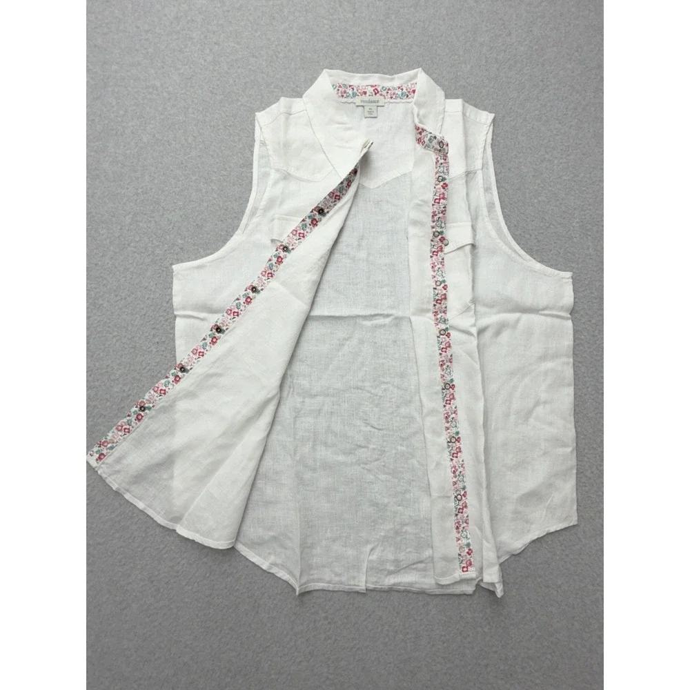 Sundance Willow Linen Sleeveless Top‎ Womens XL White Boho Western Button Front - Picture 5 of 8